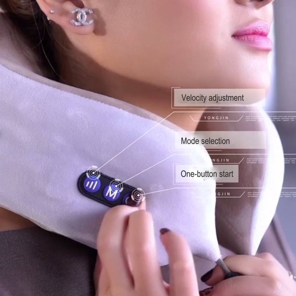 U Shaped Pillow Neck Massager USB Charging Portable Neck Shoulder Cervical Relaxing Massager Protector Outdoor Home Car